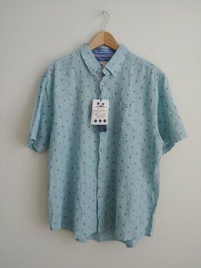 NWT New Report Collection Men's XL linen cotton short sleeve button down shirt